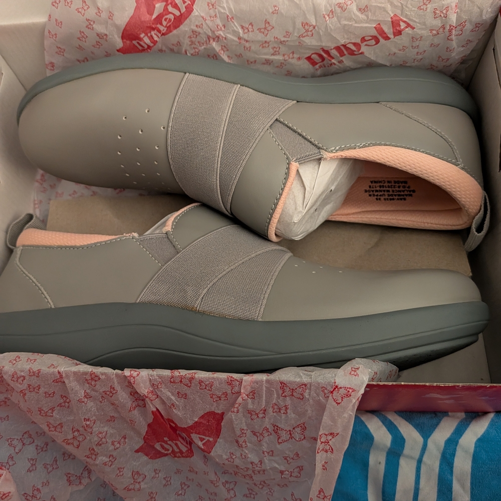 Gray and Pink Slip-On Shoes